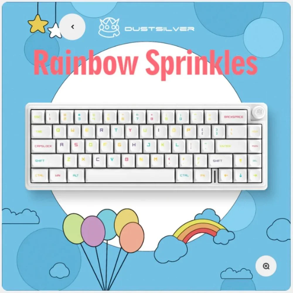 Dustsilver D66 Rainbow Sprinkles Wireless 65% layout Hot Swappable RGB Keyboard